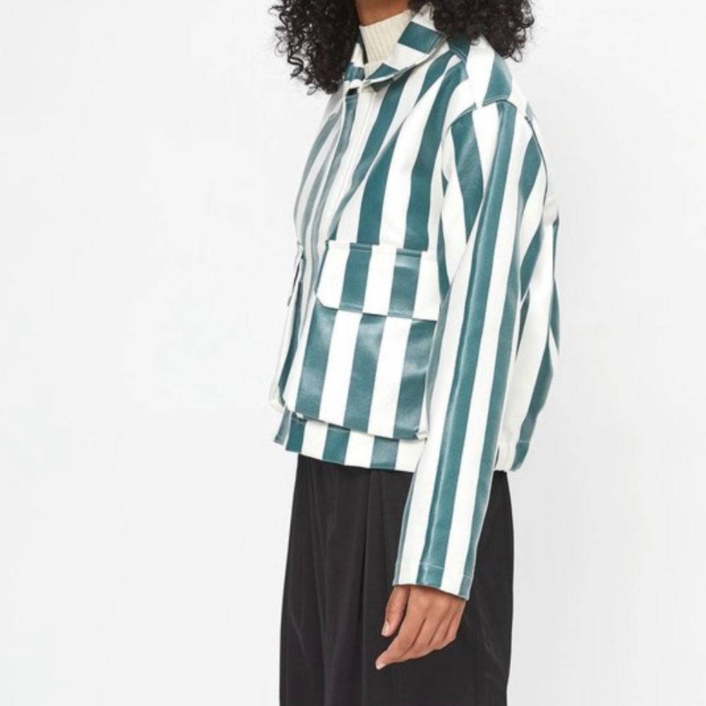 Elegant Striped Teal and White Jacket